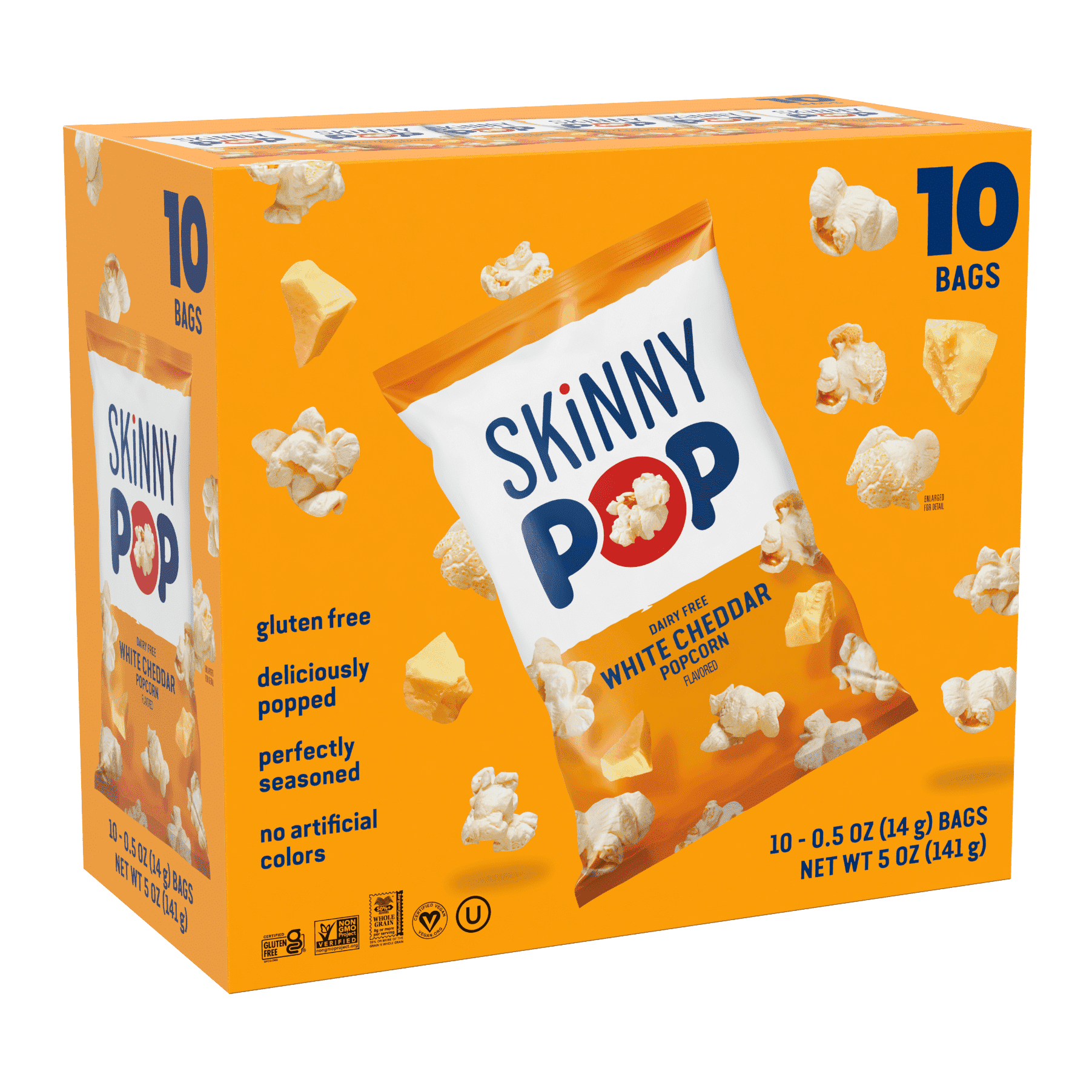 SkinnyPop Gluten-Free White Cheddar Popcorn, 0.5 oz Snack-Size Bags, 10 Count ( 2 Box )