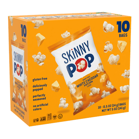 SkinnyPop Gluten-Free White Cheddar Popcorn, 0.5 oz Snack-Size Bags, 10 Count ( 2 Box )