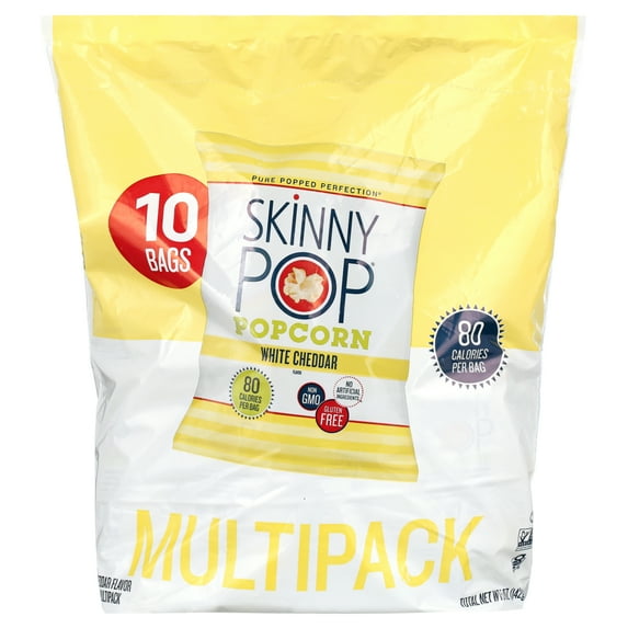 SkinnyPop Gluten-Free White Cheddar Popcorn, 0.5 oz Snack-Size Bags, 10 Count