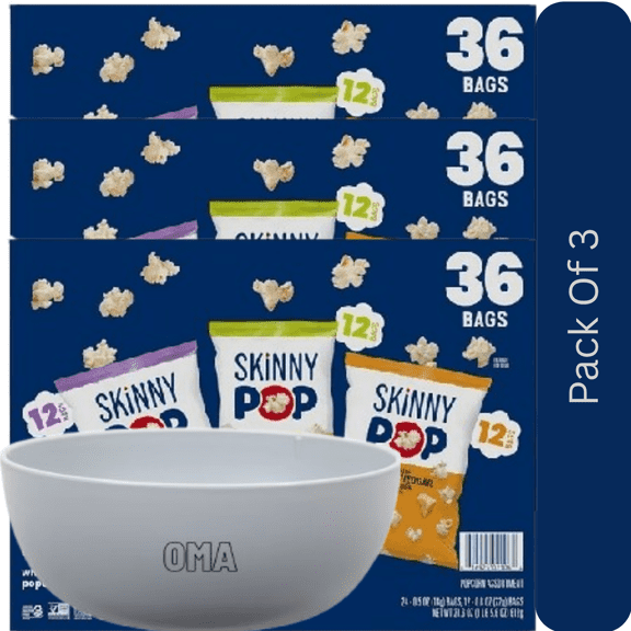 SkinnyPop Light & Crunchy Variety Snack Pack Popcorn, 0.5 oz., 36 pk. With White Bowl By OMA