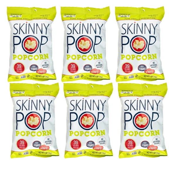 SkinnyPop Original Popcorn Gluten Free Non-GMO Healthy Popped Corn Snacks for Kids Adults Lunchboxes Office Movie Nights Sports Games Travel Convenient & On The Go Snacking 1oz Pack of 6