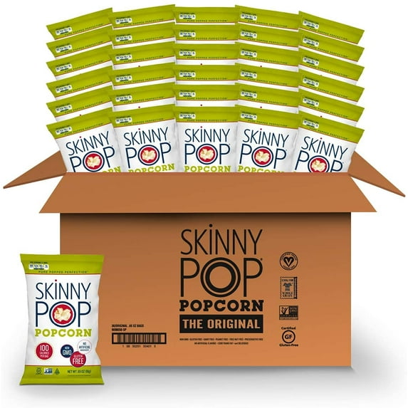 SkinnyPop Original Popcorn, Individual MSF2&nbsp;Snack Size Bags, Skinny Pop, Healthy Popcorn Snacks, Gluten Free, 0.65 Ounce (Pack of 30)