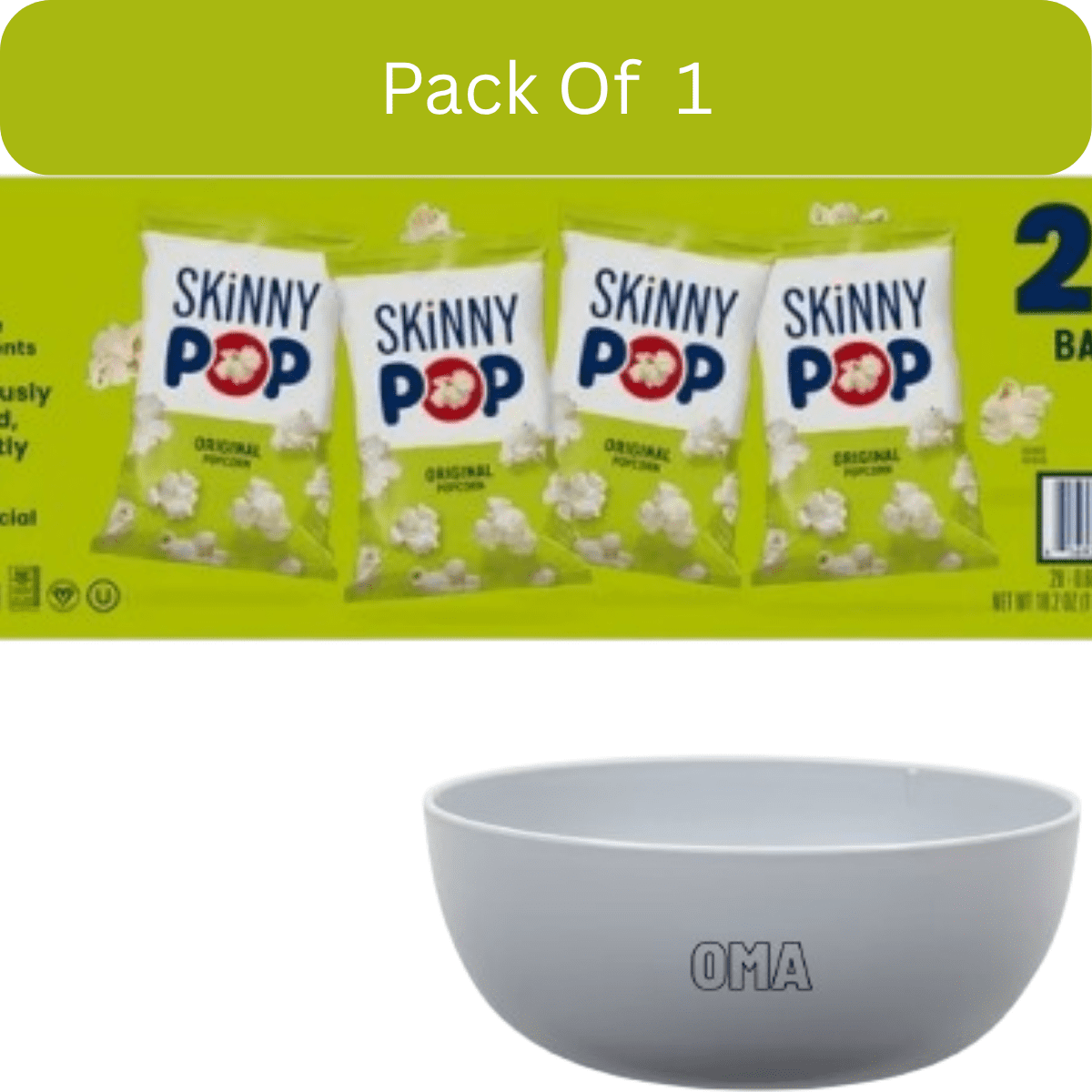 SkinnyPop Original Popcorn Snack Bags, 0.65 oz., 28 pk. – with White Bowl by OMA