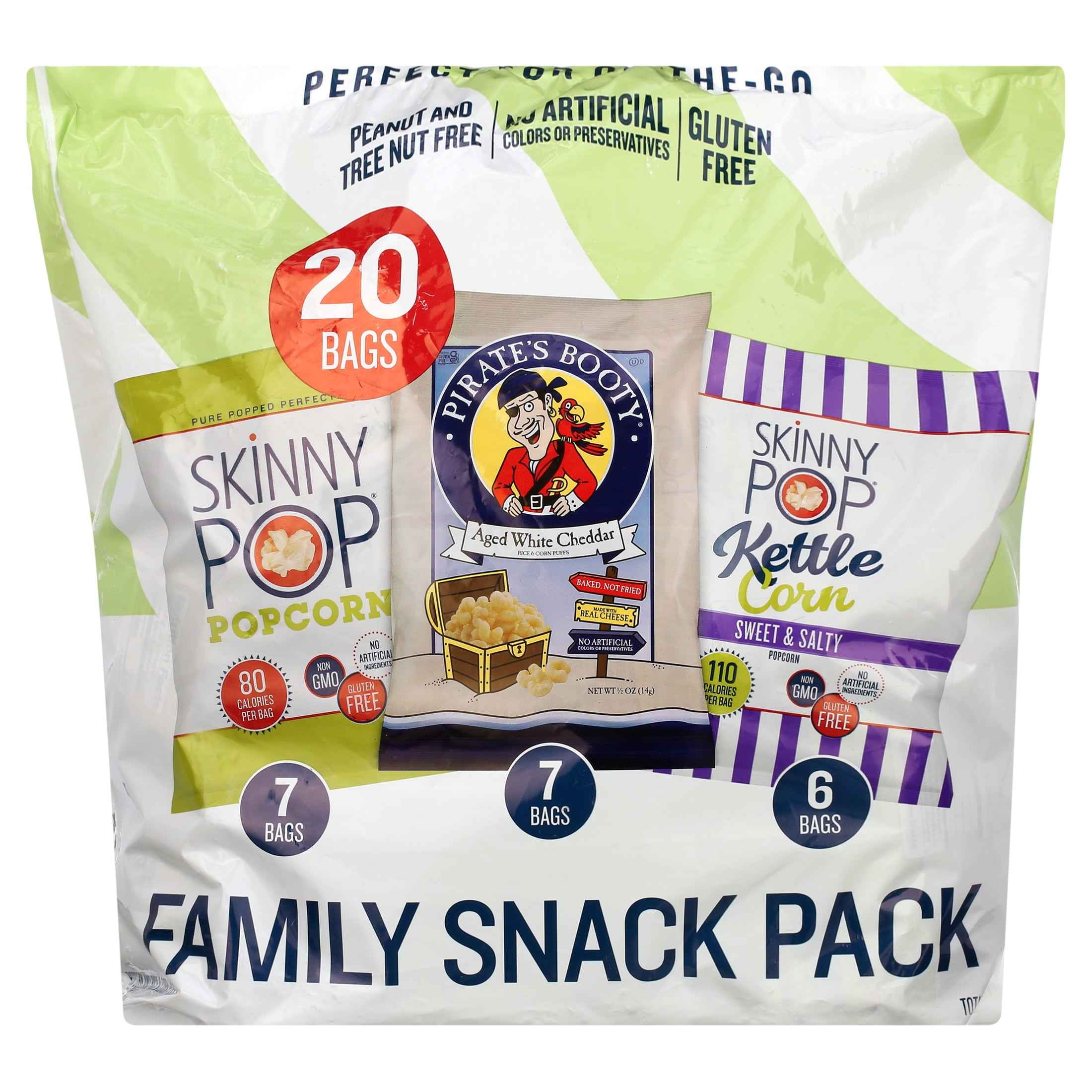 SkinnyPop & Pirate's Booty Gluten-Free Variety Pack Box, 0.5 oz Snack-Size Bags, 20 Count
