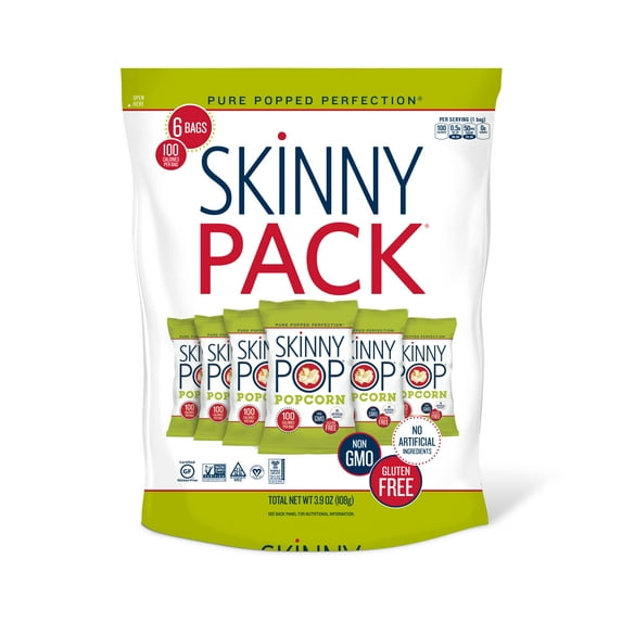 SkinnyPop Popcorn, Gluten Free, Dairy Free, Non-GMO, Healthy Snacks, Skinny Pop Original Popcorn Snack Packs, 0.65oz Individual Size Snack Bags (6 Count)
