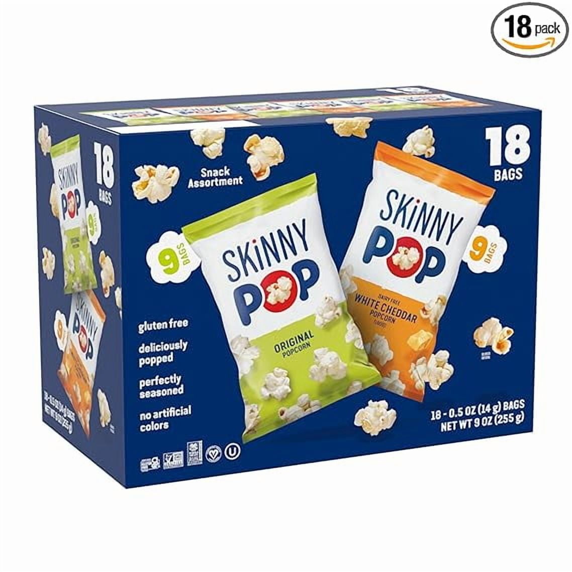 SkinnyPop Variety Pack Popcorn, Dairy-Free Original & White Cheddar Flavors, 18 Count