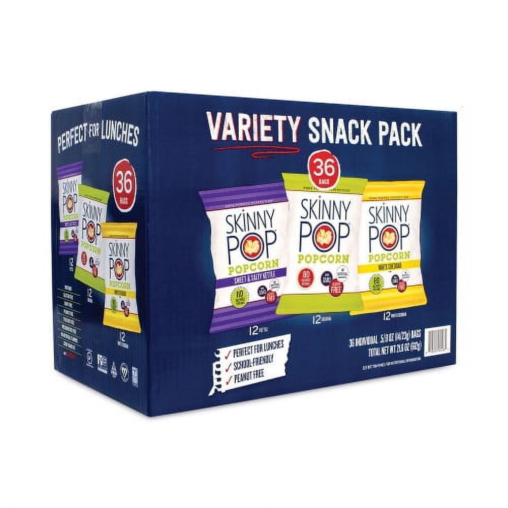 New SkinnyPop Popcorn Popcorn Variety Snack Pack, 0.5 oz Bag, 36 Bags/Box, Delivered in 1-4 Business Days,Each