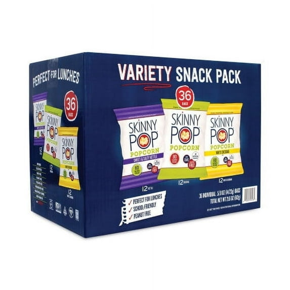 New SkinnyPop Popcorn Popcorn Variety Snack Pack, 0.5 oz Bag, 36 Bags/Box, Delivered in 1-4 Business Days,Each