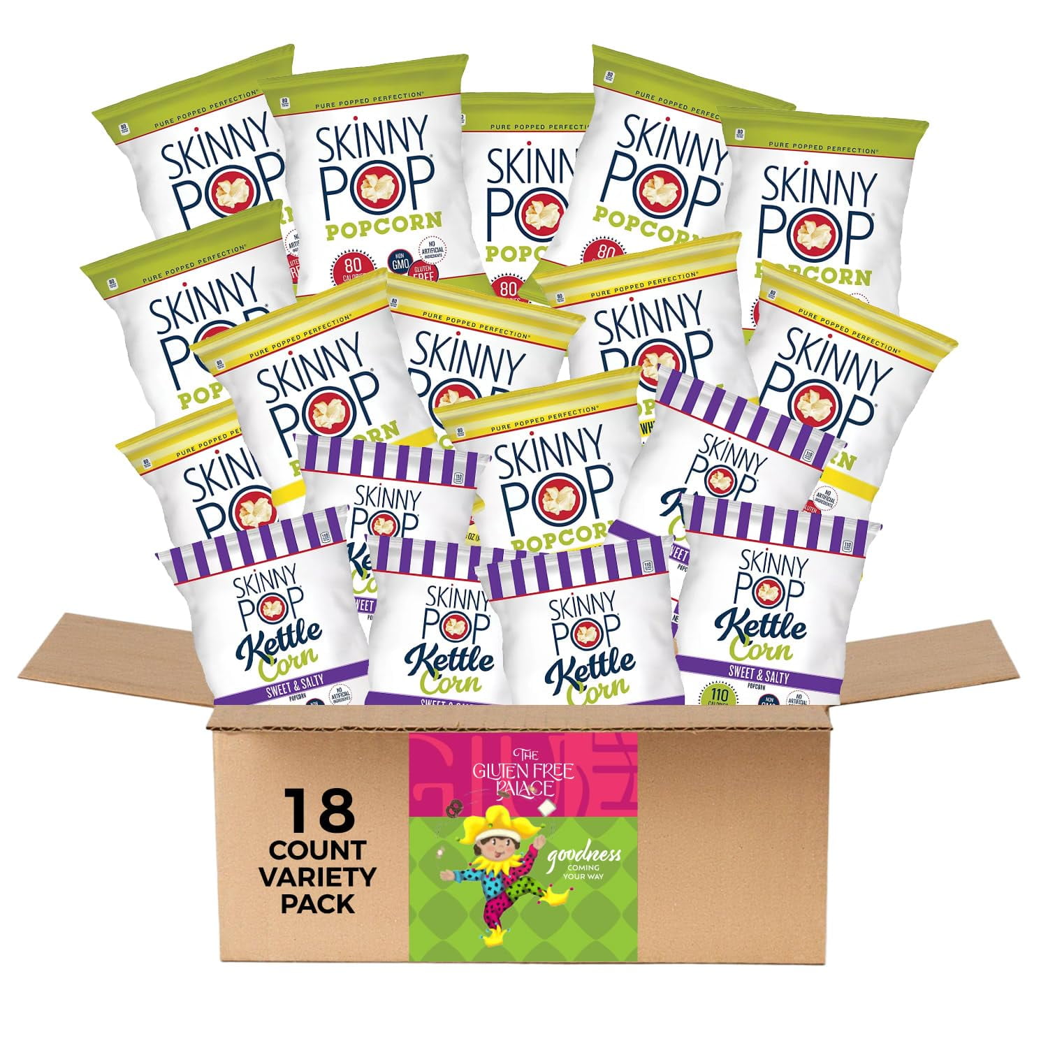 SkinnyPop Popcorn Variety Pack Pack of 18 Snack Packs In 3 Popcorn