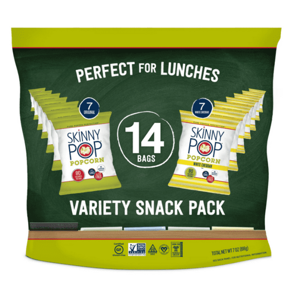 SkinnyPop Popcorn Variety Pack, Original & White Cheddar, Gluten-Free, 0.5 oz, 14 Ct
