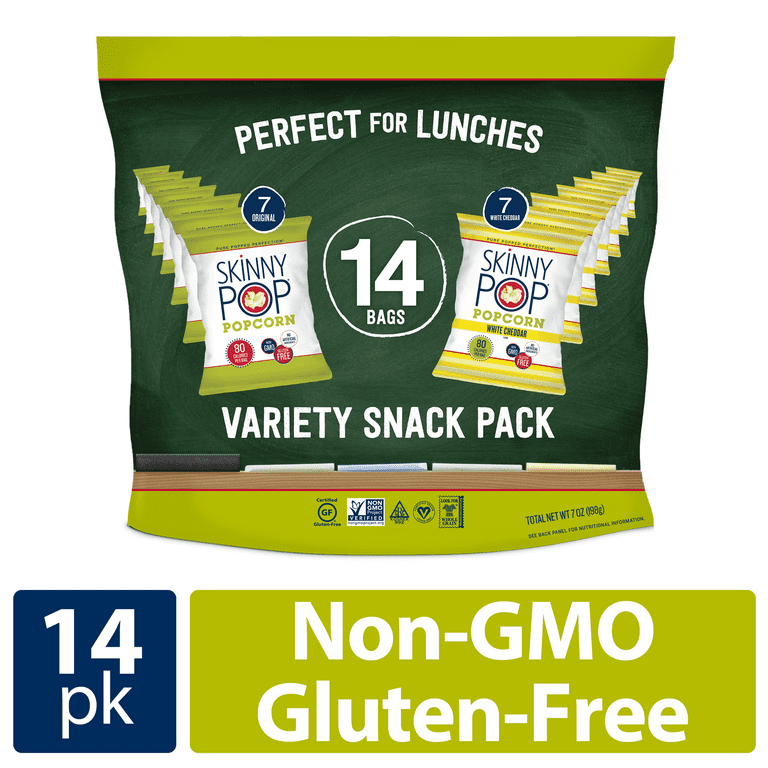 SkinnyPop Popcorn, Gluten Free, Non-GMO, Healthy Snacks, Skinny Pop Variety  Pack (Original & Dairy Free White Cheddar Popcorn), 0.5oz Individual Size