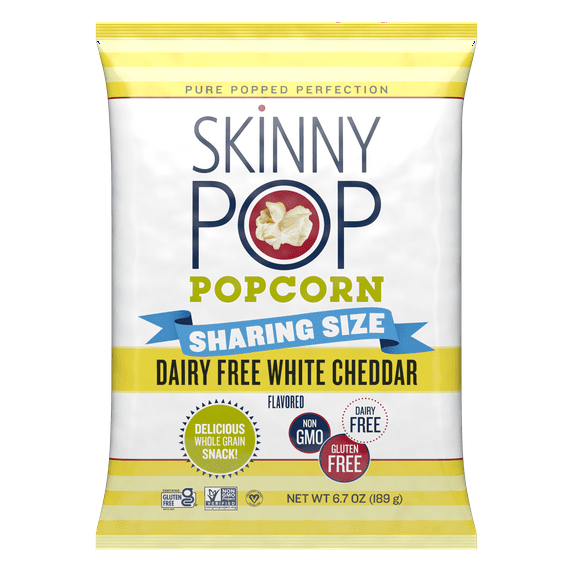 SkinnyPop White Cheddar Dairy Free Popcorn, 6.7 oz Sharing Size Bag