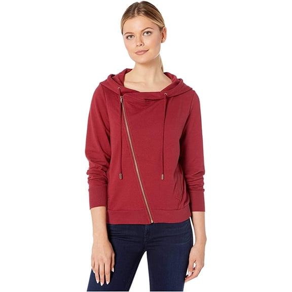Skinnygirl Courtney Moto Hooded Knit Jacket, Biking Red, X-Large