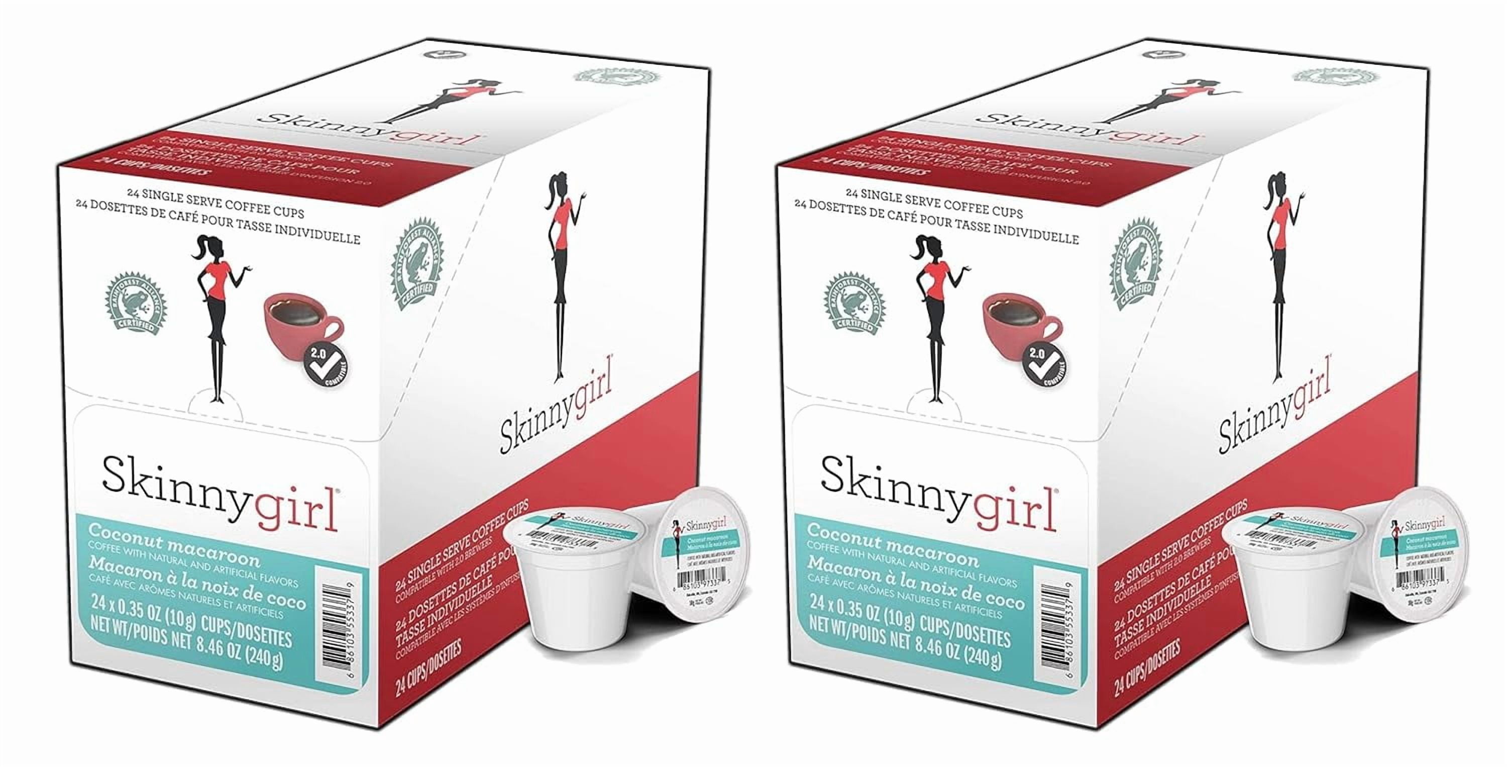 Skinnygirl Flavored Coffee Pods, Coconut Macaroon, Medium Roast Coffee in Single Serve Pods for Keurig K Cups Brewers, 24 Count Per Box, 2 Boxes