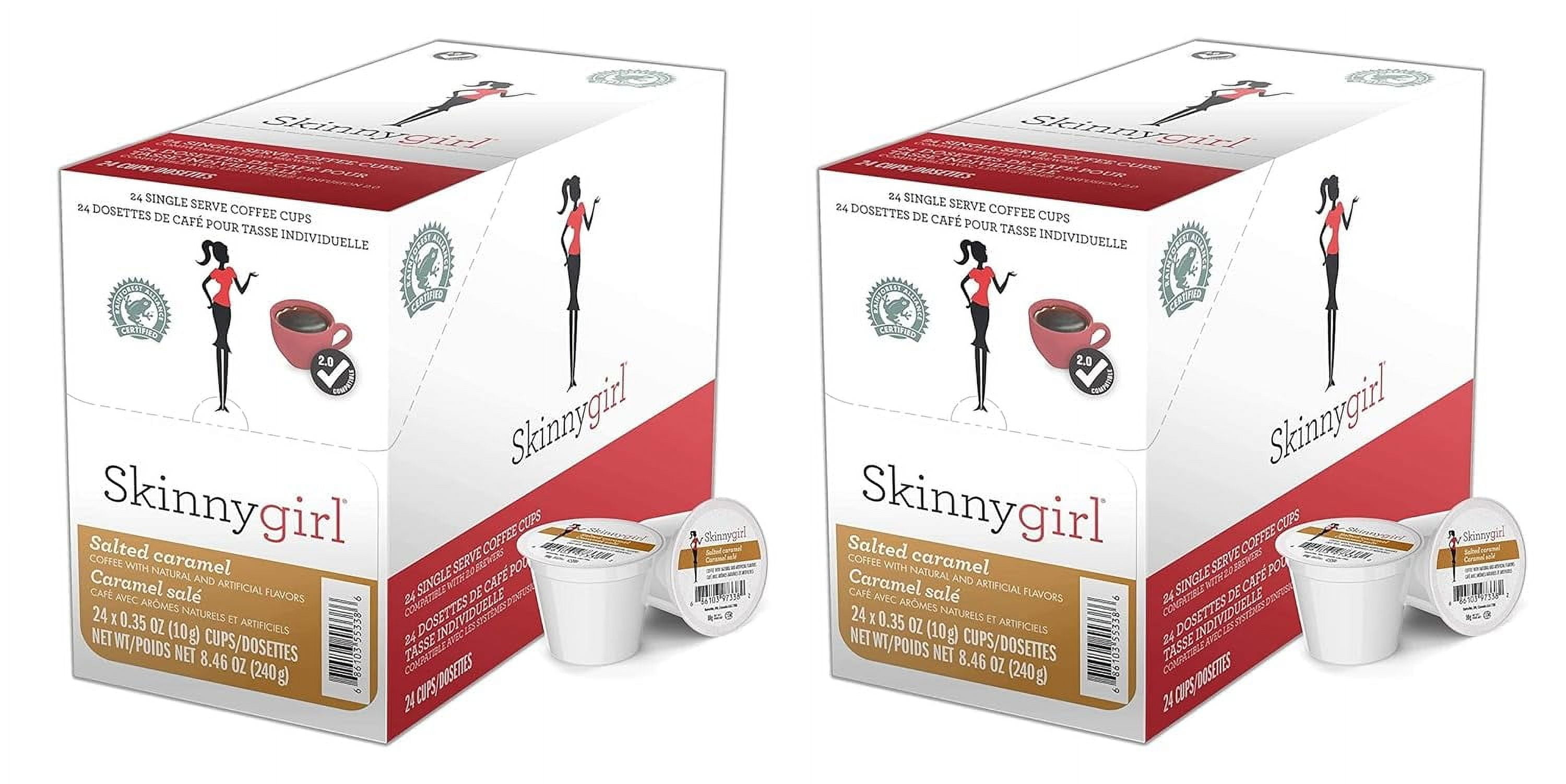 Skinnygirl Flavored Coffee Pods, Salted Caramel, Medium Roast Coffee in Single Serve Pods for Keurig K Cups Brewers, 24 Count Per Box, 2 Boxes