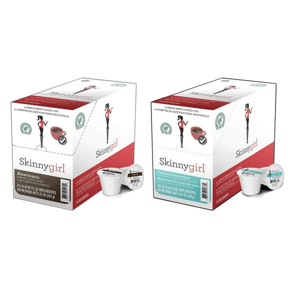 Skinnygirl Flavored Coffee Pods, Single Serve Coffee for Keurig K Cups Machines, 24 Count Americano Espresso Roast and 24 Count Coconut Macaroon, 48 Total Recyclable Pods