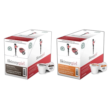 Skinnygirl Flavored Coffee Pods, Single Serve Coffee for Keurig K Cups Machines, 24 Count Americano Espresso Roast and 24 Count Pumpkin Spice, 48 Total Recyclable Pods