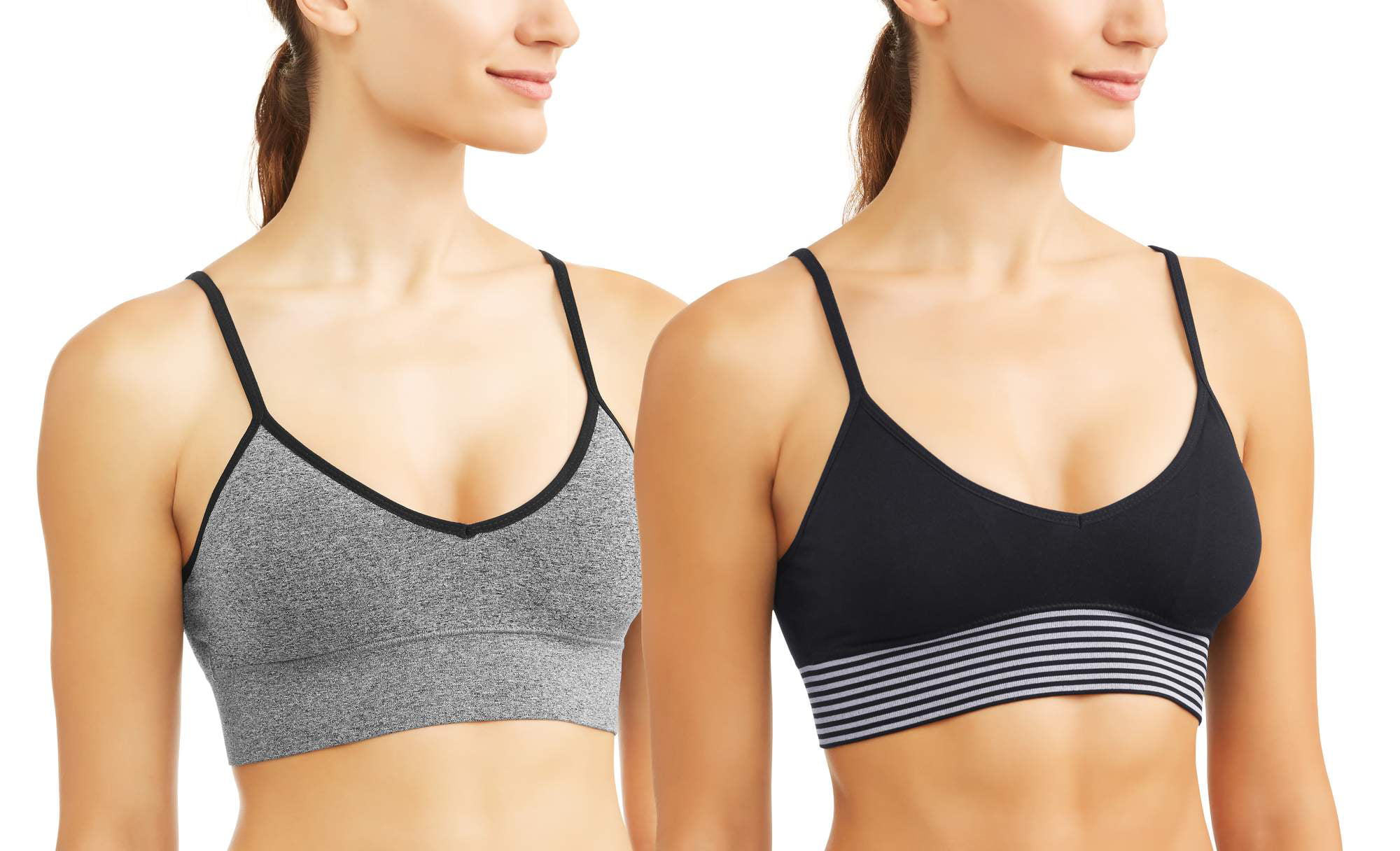 Skinnygirl 2 Pack V-Neck Laser Wirefree Everyday Comfort Lounge Bralette  with Removable Pads, Heather Grey / Black : : Fashion