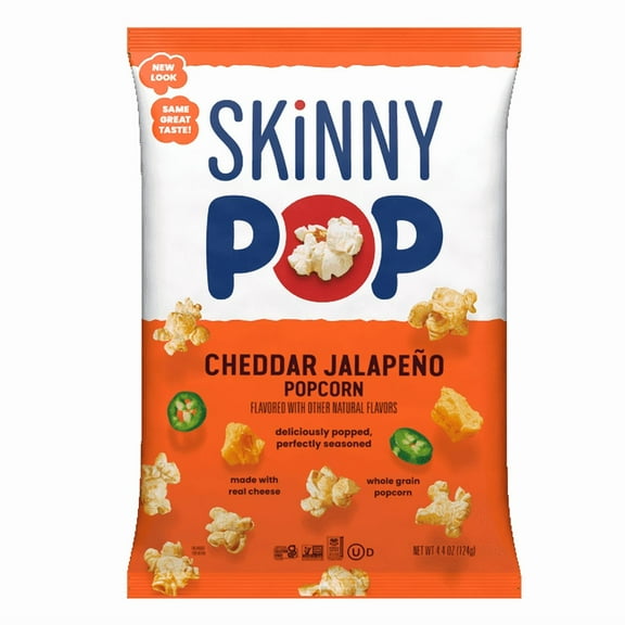 Skinnypop Gluten Free Cheddar Jalapeno, 4.4 oz Sharing Size Bag, Skinny Pop, Healthy Popcorn Snacks