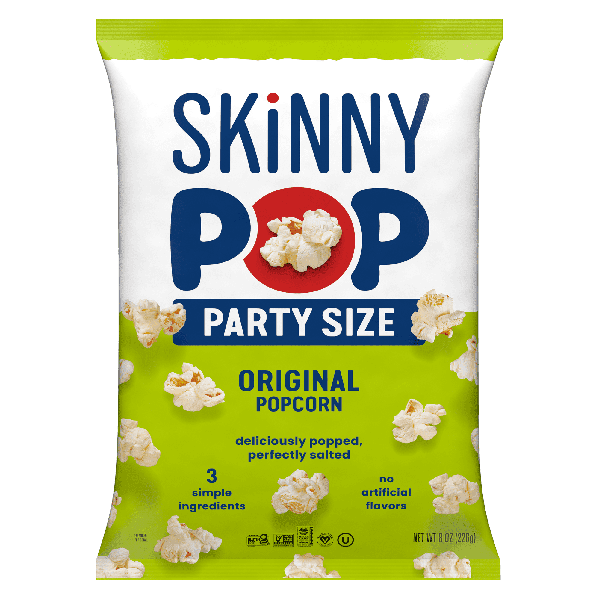 Skinnypop Gluten Free Original Popcorn, 8.0 oz Family Size Bag, Skinny Pop, Healthy Popcorn Snacks pack of 3