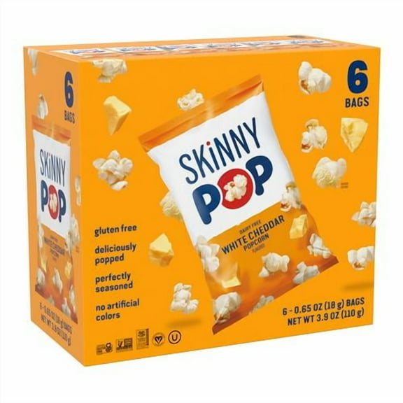 Skinnypop Popcorn, Dairy Free White Cheddar, Gluten Free, Non-Gmo, Healthy Snacks, 0.65Oz Individual Size Bags (6 Count) - Pack of 2