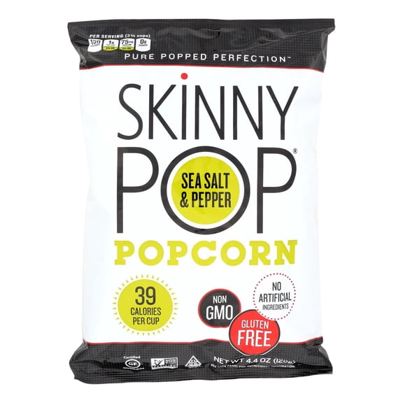 SKINNY POP - Guilt - Free Sea Salt and Black Pepper Popcorn - 4.4 OZ, Case of 12