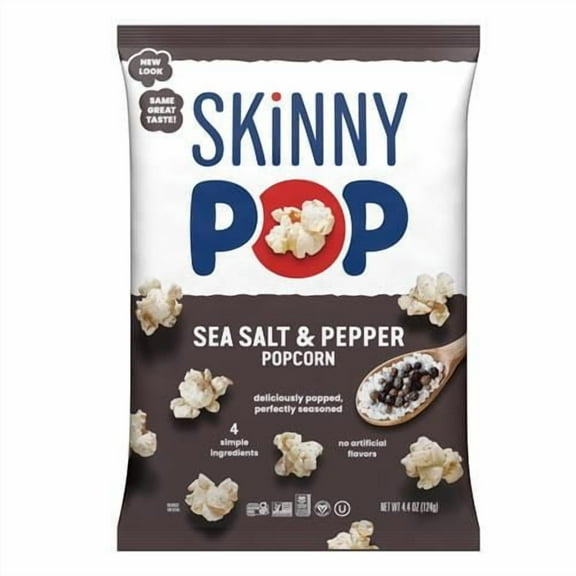 Skinnypop Sea Salt & Pepper Popcorn, Gluten Free, Non-Gmo, Healthy Popcorn Snacks, Skinny Pop, 4.4Oz Grocery Size Bag - Pack of 2
