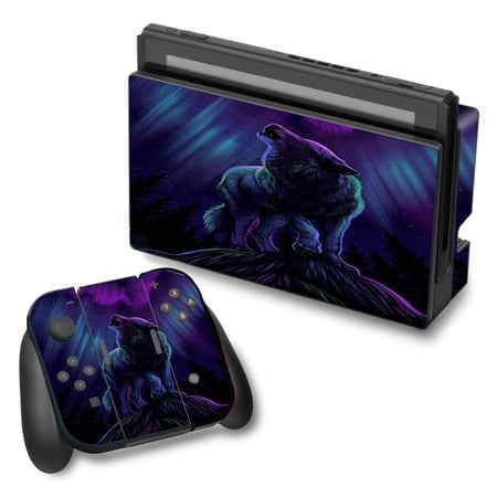 Skins Decals For Nintendo Switch Vinyl Wrap / Wolf In Glowing Purple Background