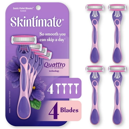 Skintimate Exotic Violet Blooms 4-Blade Women's Disposable Razor, 4 Ct