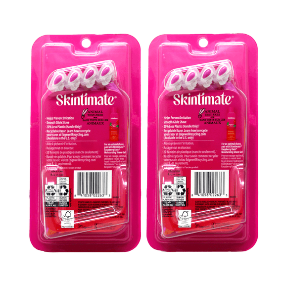 Skintimate Raspberry Rain Womens Disposable Razors, 4-Blade, 4 Count Pack of 2