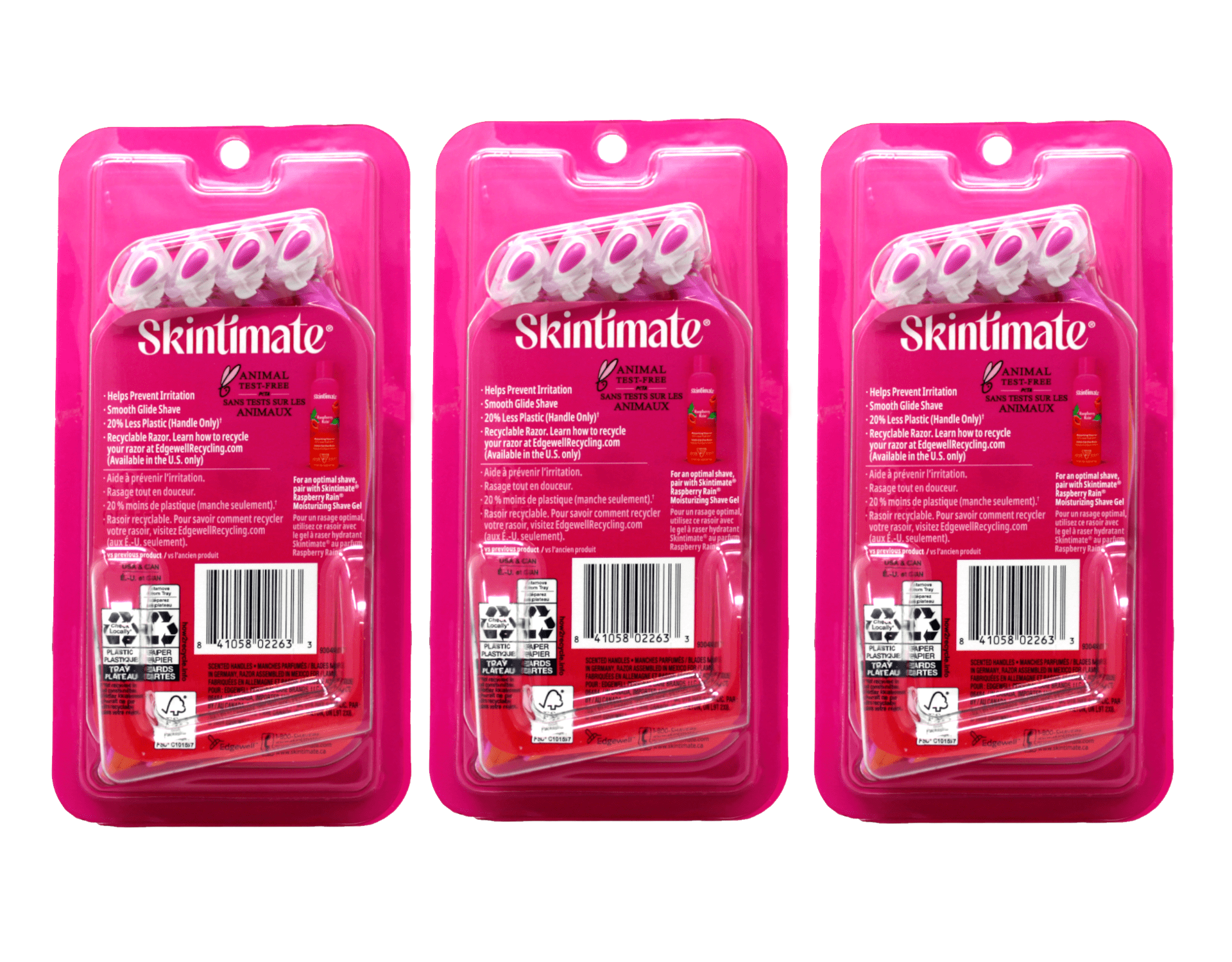 Skintimate Raspberry Rain Women’s Disposable Razors, 4-Blade, 4 Count Pack of 3