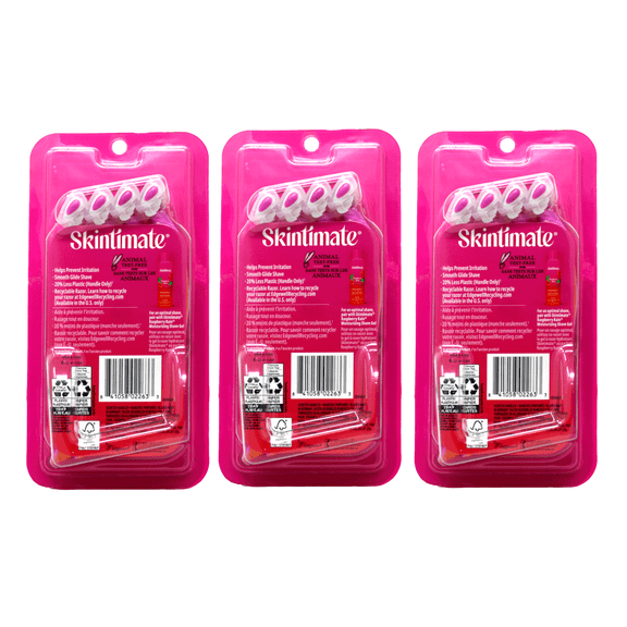 Skintimate Raspberry Rain Womens Disposable Razors, 4-Blade, 4 Count Pack of 3