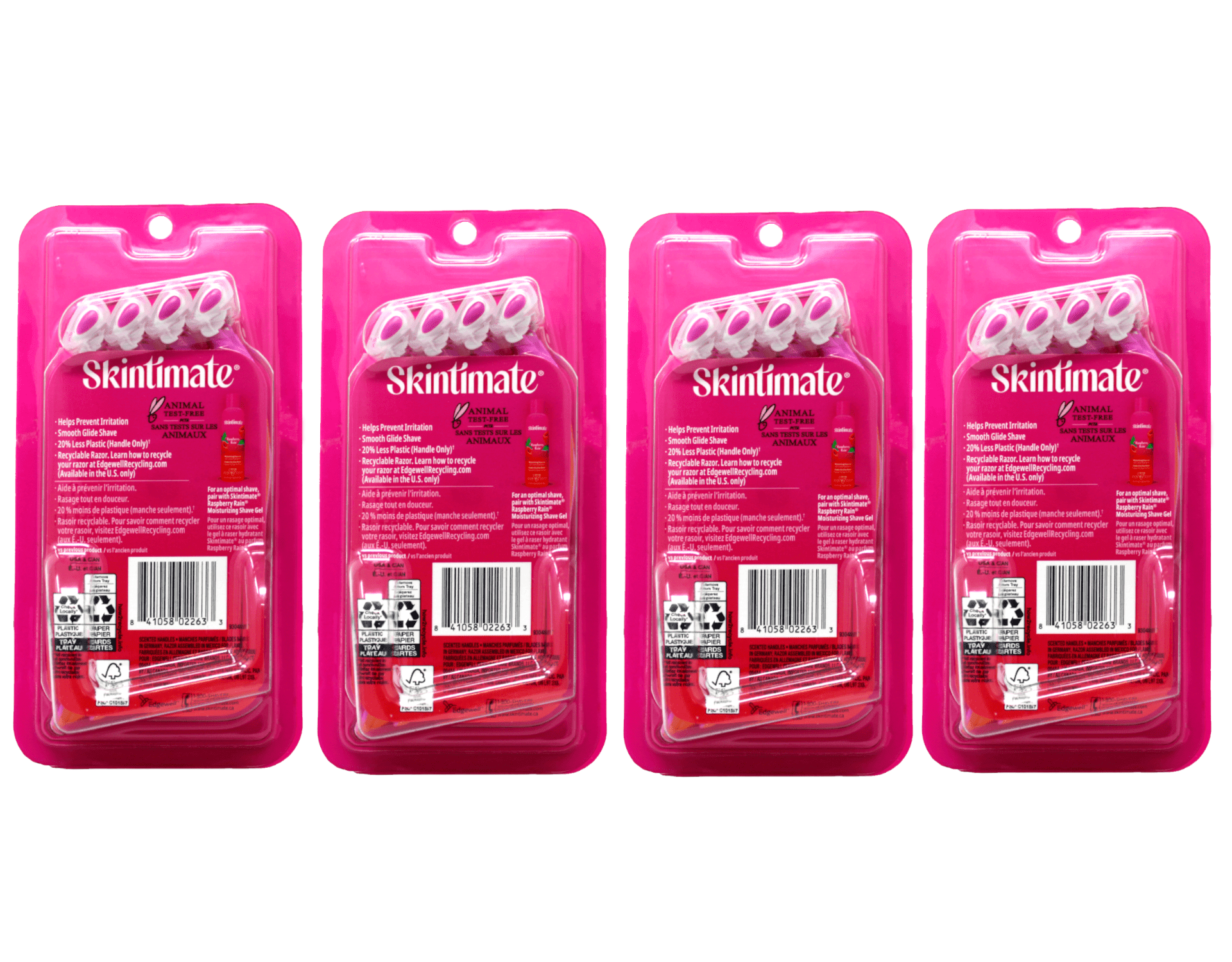 Skintimate Quattro Disposable Razors for Women Raspberry Rain Scent 4 Blades Smooth Glide Shave 4 Count (Pack of 4)