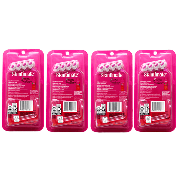 Skintimate Quattro Disposable Razors for Women Raspberry Rain Scent 4 Blades Smooth Glide Shave 4 Count (Pack of 4)