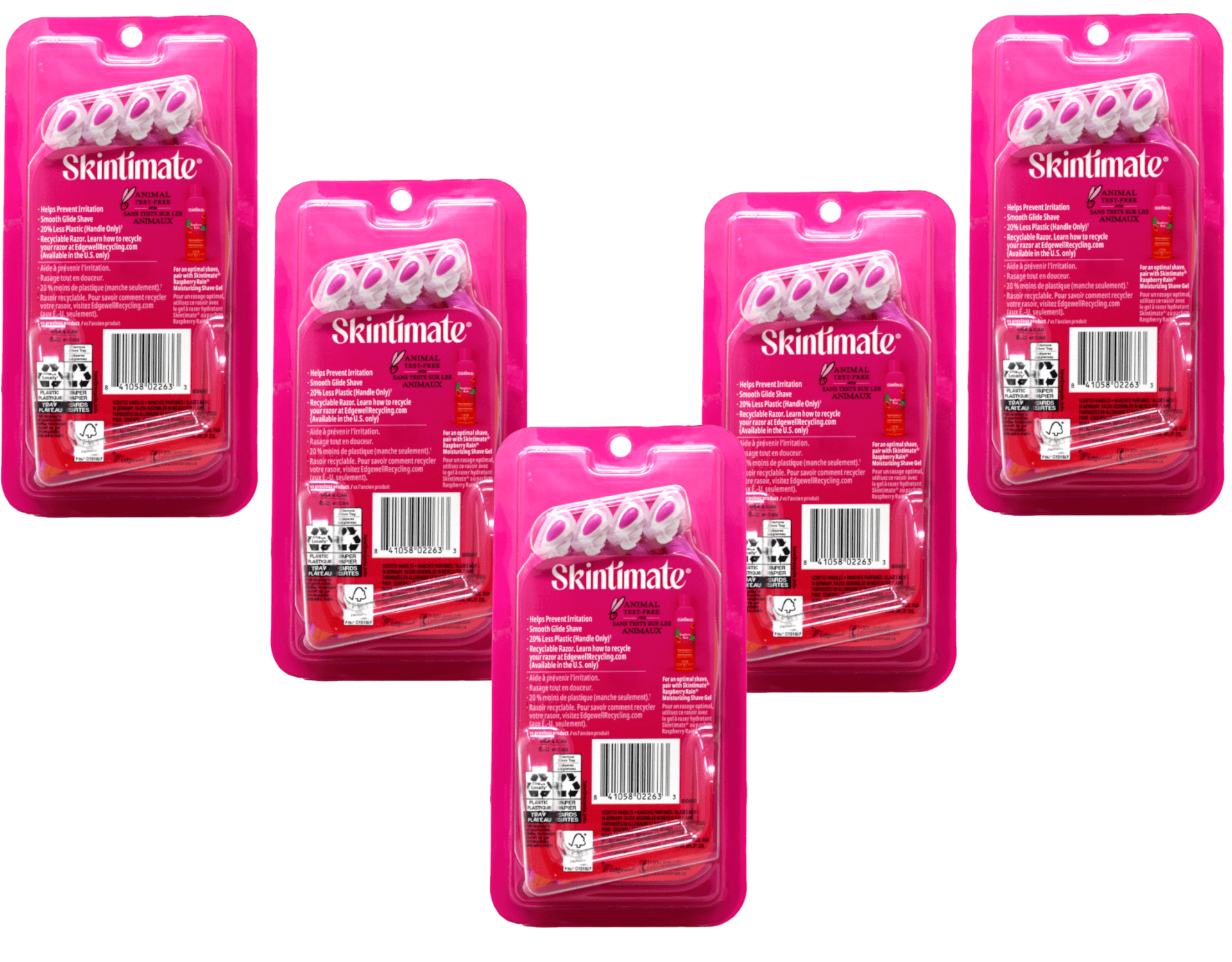 Skintimate Raspberry Rain Women’s Disposable Razors, 4-Blade, 4 Count Pack of 5