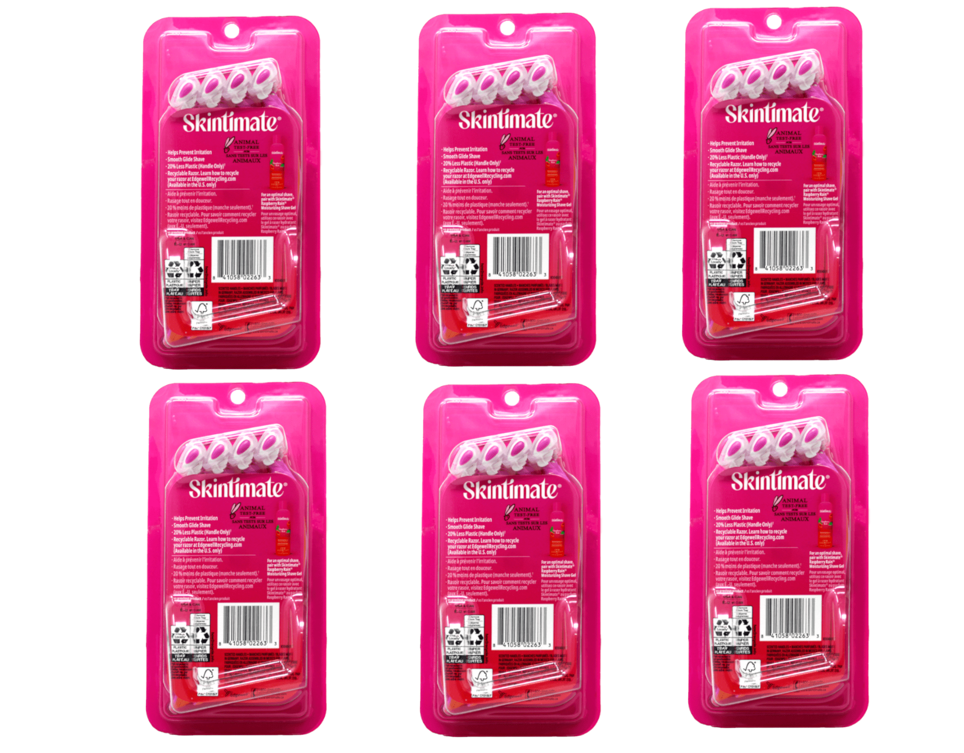 Skintimate Raspberry Rain Women’s Disposable Razors, 4-Blade, 4 Count Pack of 6