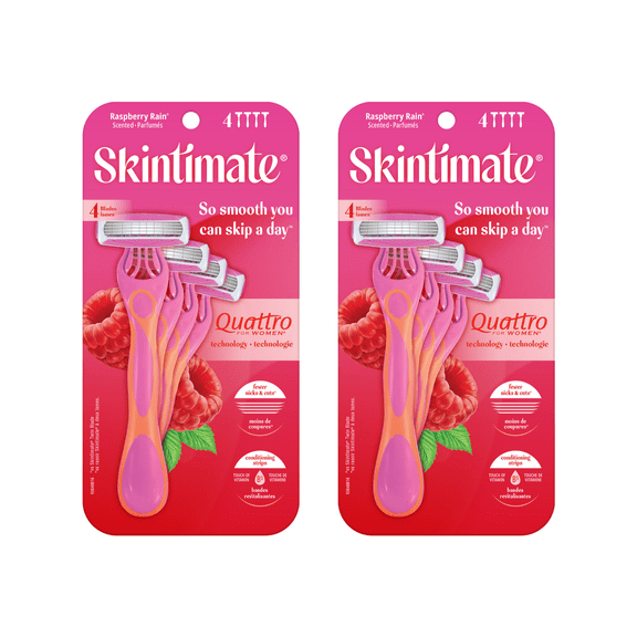 Skintimate Raspberry Rain Womens Disposable Razors, 4ct (Pack of 2)