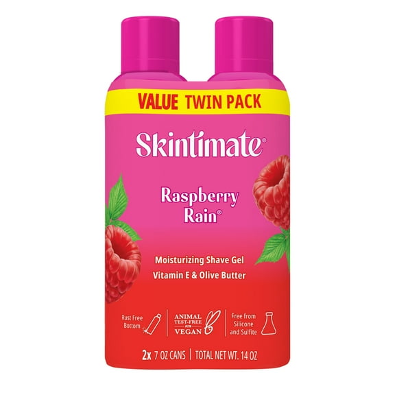 Skintimate Raspberry Rain Womens Shave Gel Twin Pack, 14 oz Total, Moisturizing Womens Shaving Cream