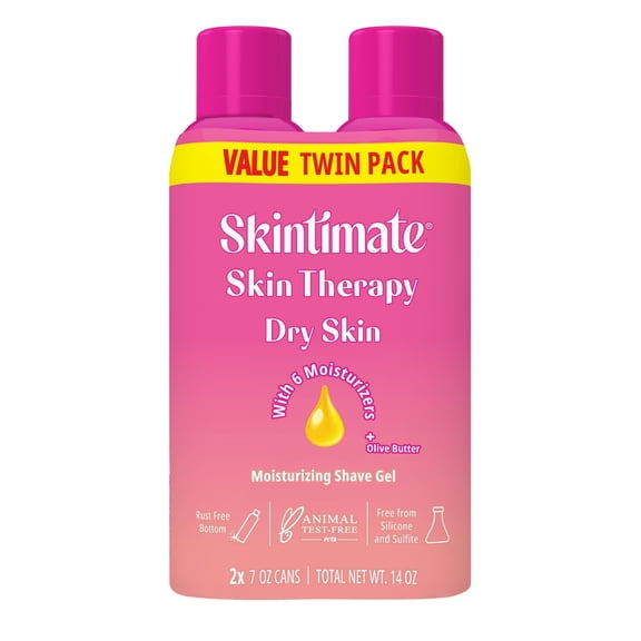 Skintimate Skin Therapy Dry Skin Shave Gel for Women, Moisturizing Shaving Cream Twin Pack, 7 oz each (4 Pack)