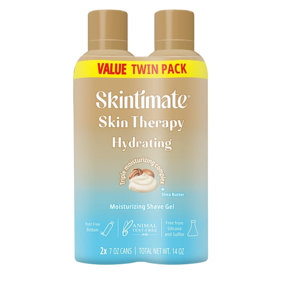 Skintimate Skin Therapy Hydrating Shave Gel for Women, Shea Butter Shaving Cream Twin Pack, 7 oz each