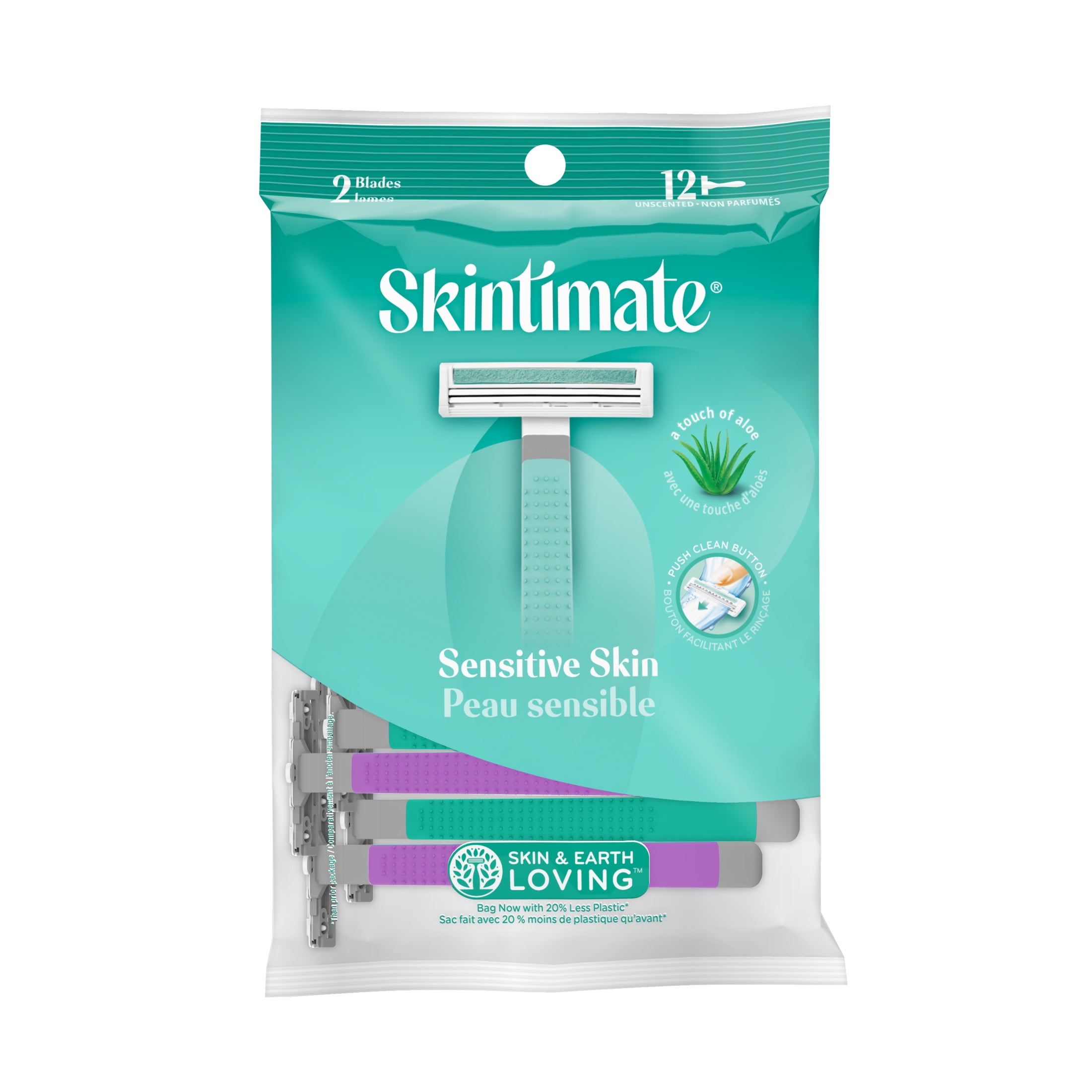 Skintimate Twin Blade Disposable Razors for Sensitive Skin, 12 Ct