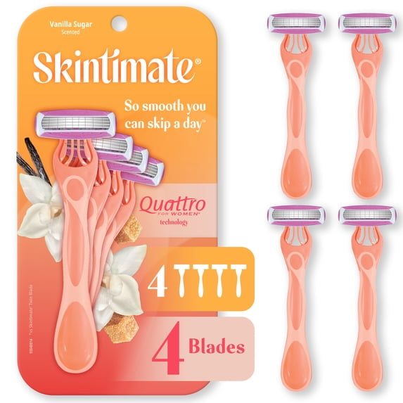 Skintimate Vanilla Sugar Disposable Razors, 4 Ct