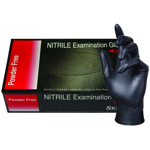 Skintx Medical Grade Nitrile Disposable Gloves, BLK50005-S-BX, Black, (Pack of 100)