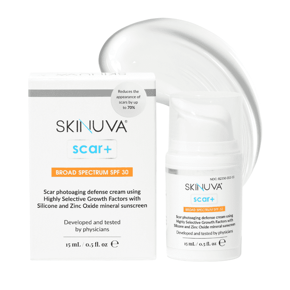 Skinuva® Scar+ Cream with SPF 30 for Face & Body - Old & New Scar Treatment for Surgery, Burns & Other Skin Trauma (0.5 oz)