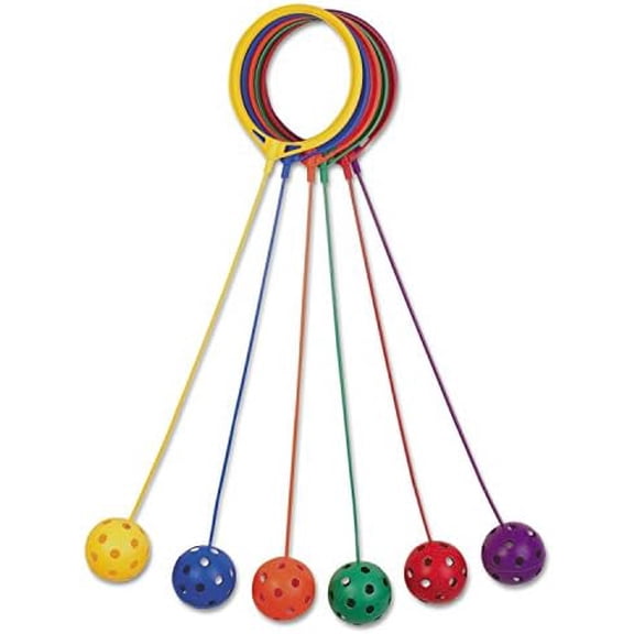 Skip Ball Ankle Toy for Kids, Pack of 6, Assorted Colors - Durable Hopper/Swingball Set with 18-Inch Cord, 5.5-Inch Diameter Ankle Ring - Fun Jumper and Exercise Equipment