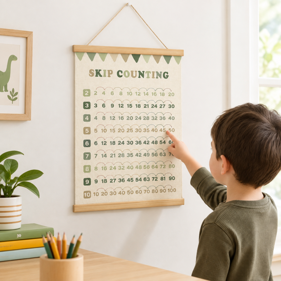 Skip Counting-green Canvas Math Art Print, Multiplication Table Chart for Classroom and Homeschool