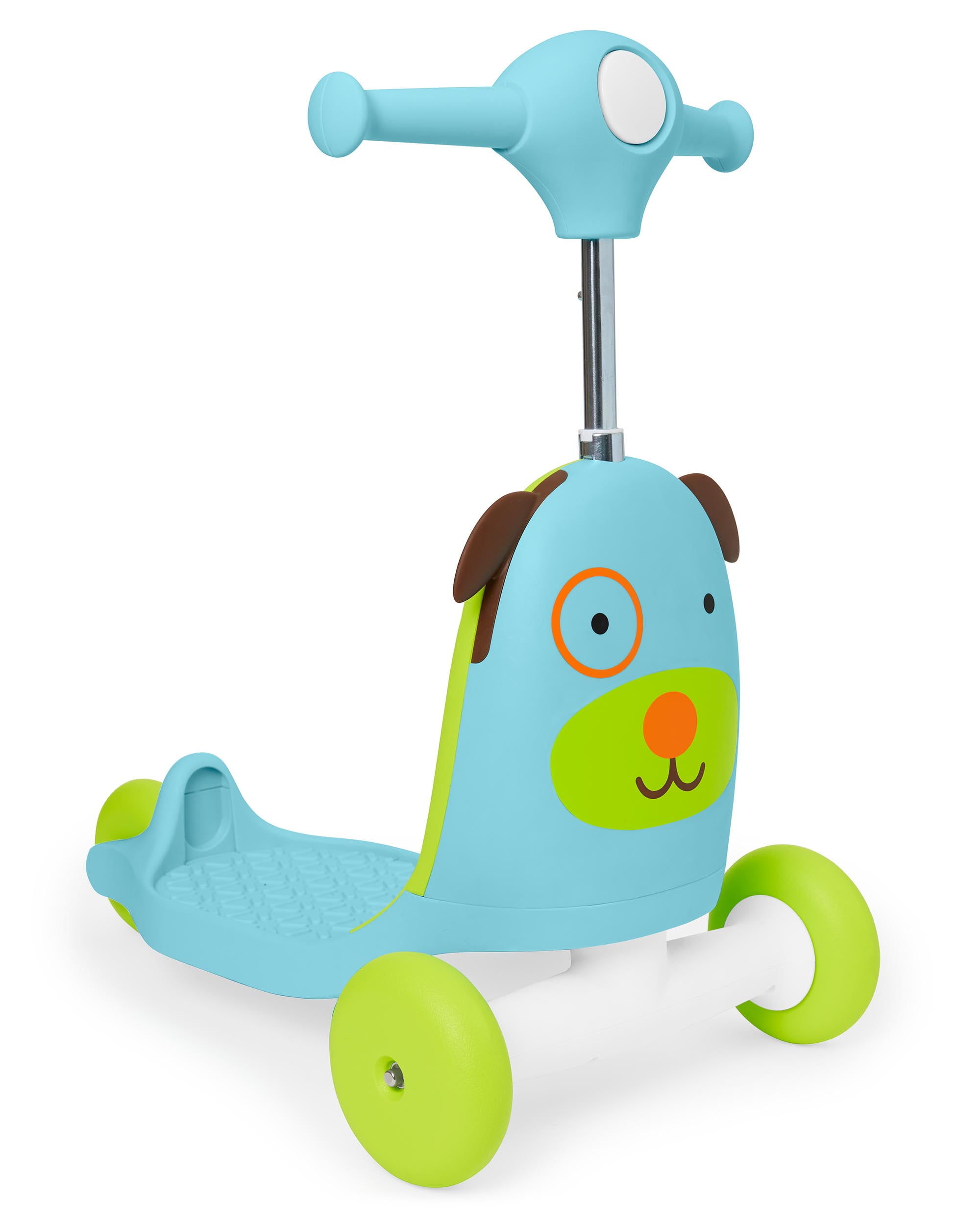 Blue and Orange Dog 3-in-1 Ride-On Scooter and Wagon Toy