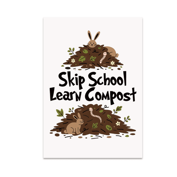 Skip School Learn Compost Wall Art - Rural Education Enthusiast - 13x19 Poster Print