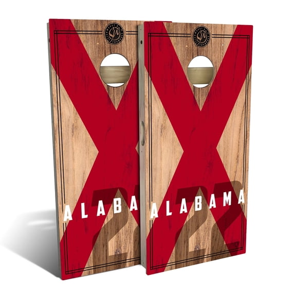 Skip's Garage | Alabama State Flag 2.0 Cornhole Board Set | Includes Boards & Bags | Choose Your Size & Accessories