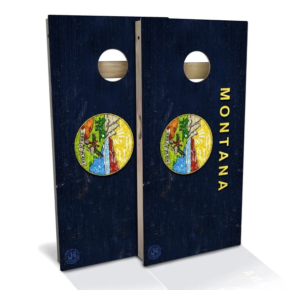 Skip's Garage | Montana Flag Cornhole Board Set | Includes Boards & Bags | Choose Your Size & Accessories